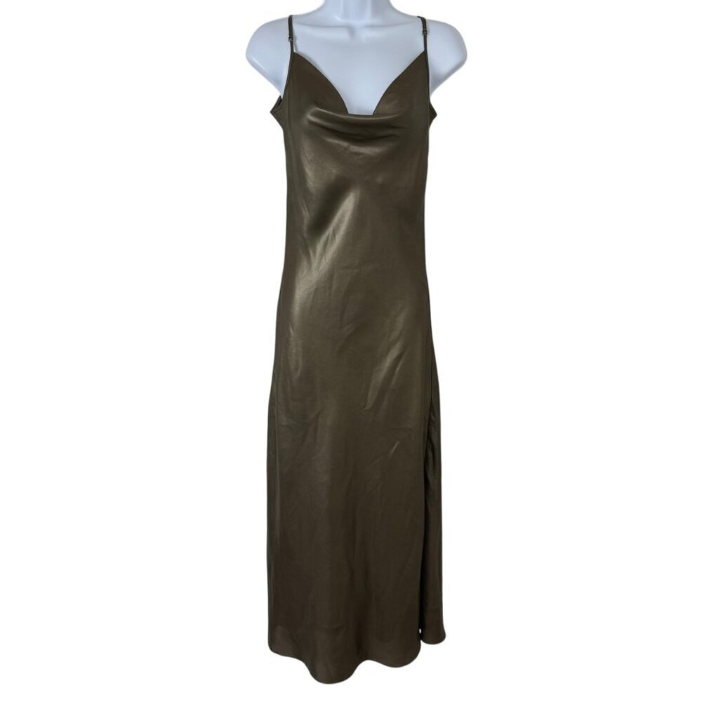 All Saints Hadley Slip Dress Metallic Gold Size 2 READ Column Midi Party